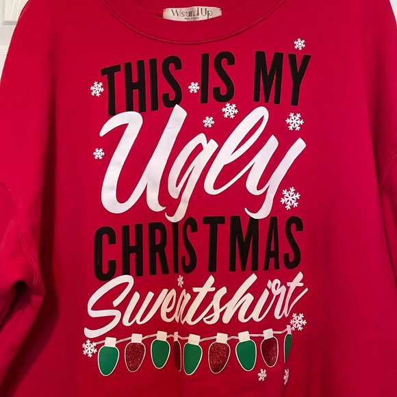 Ugly Xmas XXXL sweatshirt. Red soft string lights snowflakes crew neck banded - Picture 1 of 9